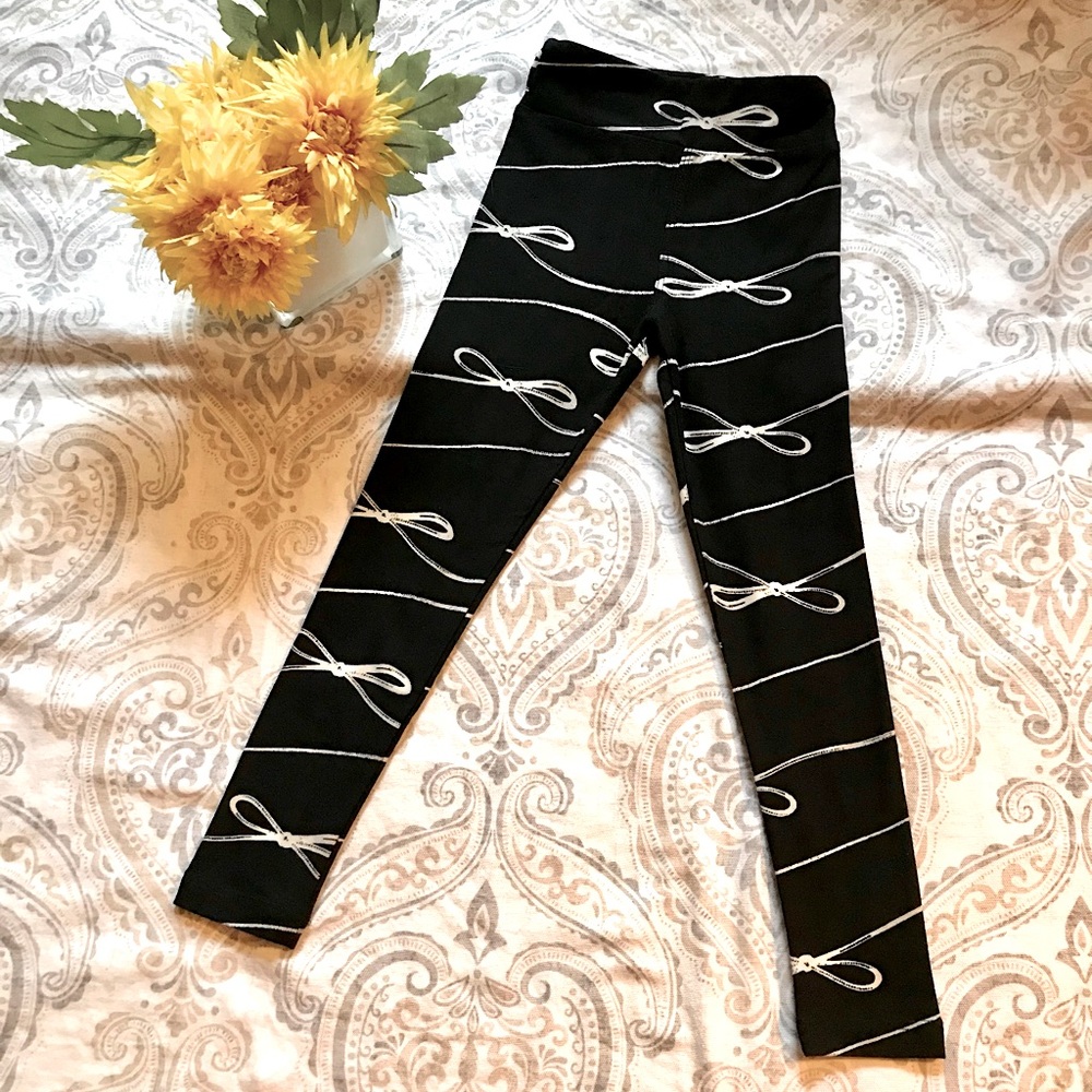 LuLaRoe Black w/ White Ribbons Kids Leggings, S/M